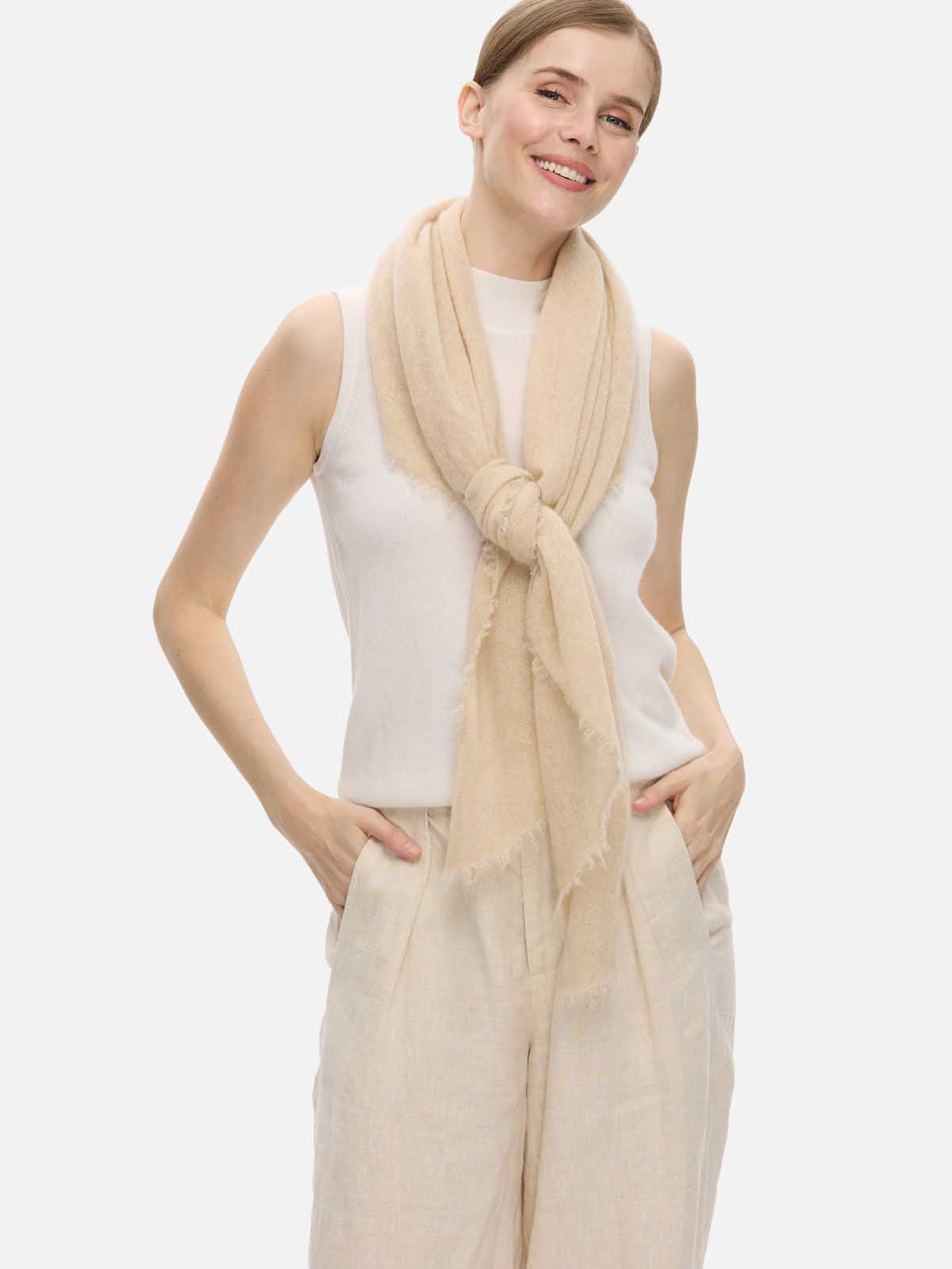 Beige CloudPuff Cashmere Scarf