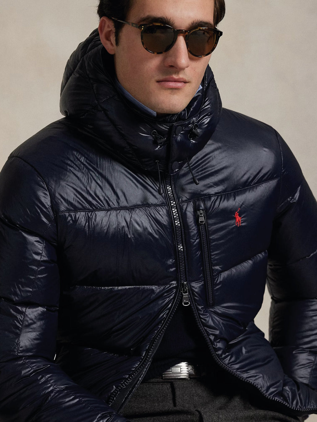 Glossy Ripstop Down Jacket Blue