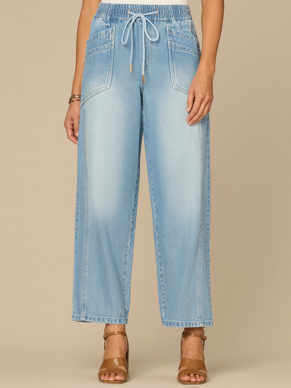 "Ab"leisure Skyrise Drawstring Double Pocket Petite Barely Barrel Jean