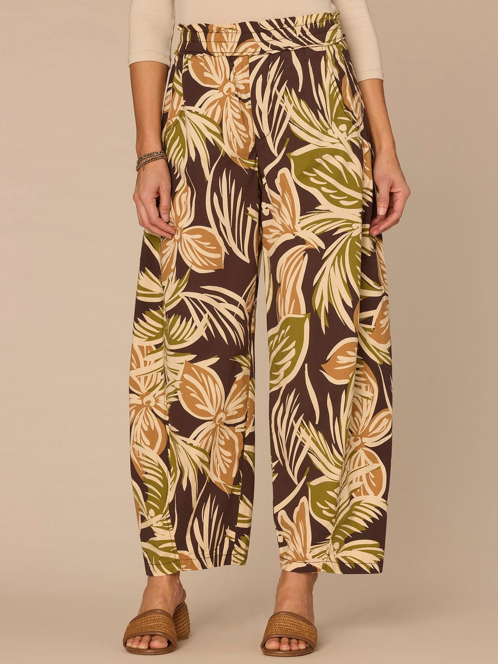 "Ab"leisure Skyrise Printed Snap Hem Glider Relaxed Straight Leg Pants