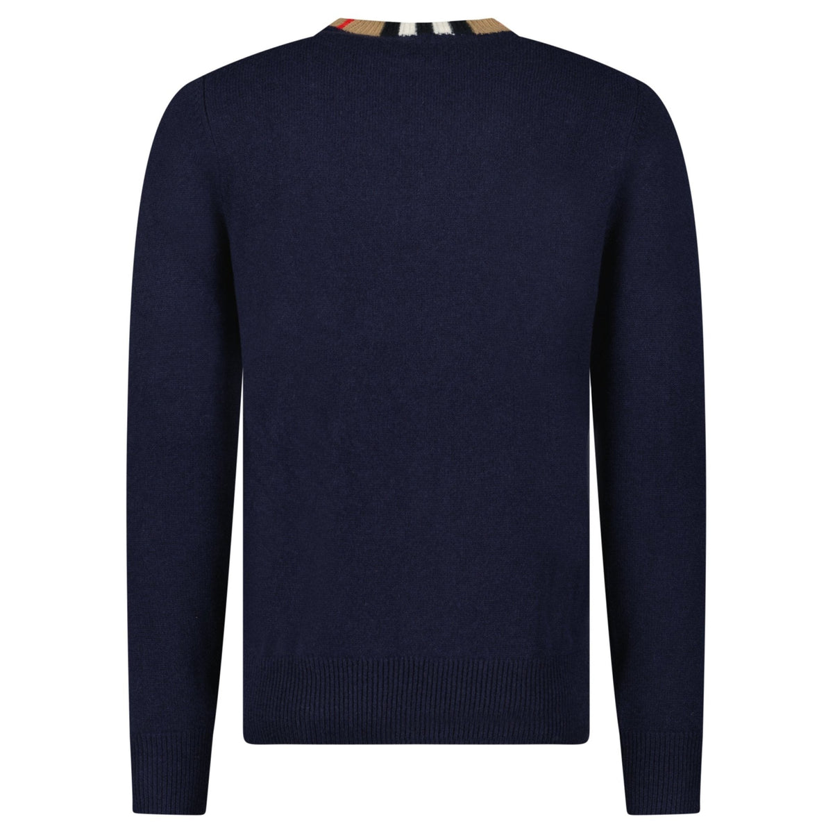 Burberry 'Noland' Knitted Wool/ Cashmere Jumper Check Neck Navy